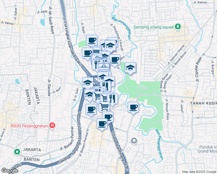 map of restaurants, bars, coffee shops, grocery stores, and more near Jalan Pancoran in Kota Jakarta Selatan
