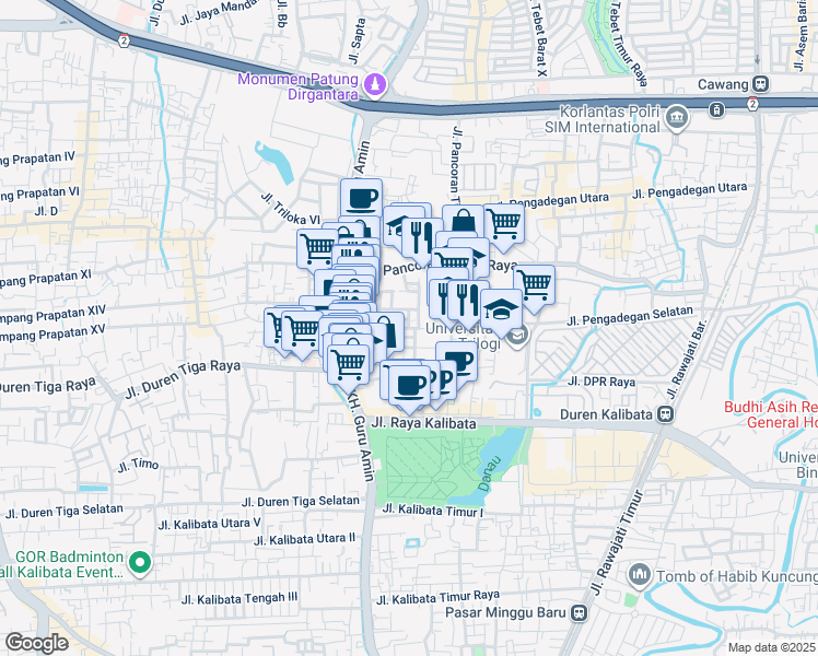 map of restaurants, bars, coffee shops, grocery stores, and more near Jalan Pancoran Indah 1 in Djakarta