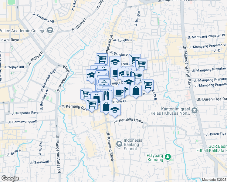 map of restaurants, bars, coffee shops, grocery stores, and more near 12 Jalan Bangka XI A in Kota Jakarta Selatan
