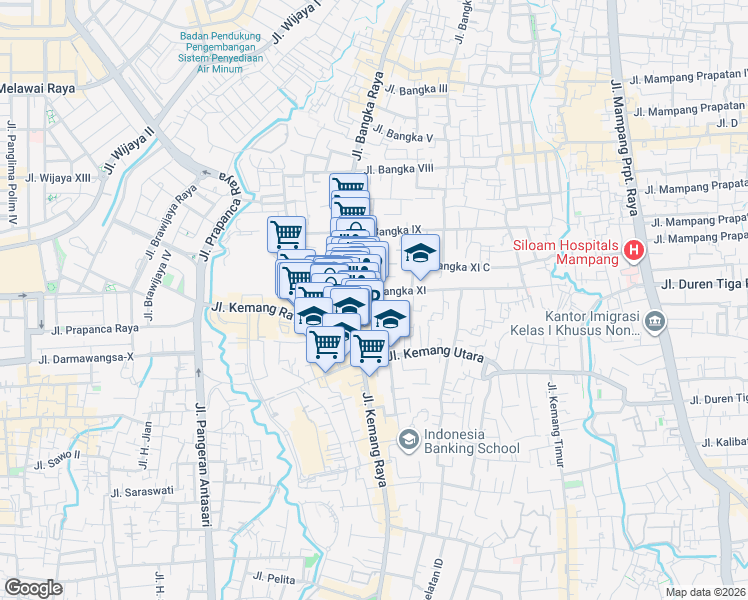 map of restaurants, bars, coffee shops, grocery stores, and more near 4 Jalan Bangka XI in Kota Jakarta Selatan
