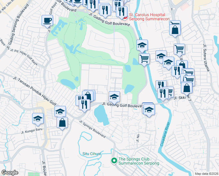 map of restaurants, bars, coffee shops, grocery stores, and more near Unnamed Road in Tangerang
