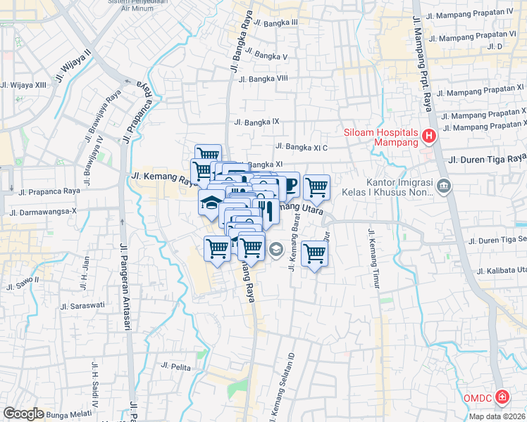 map of restaurants, bars, coffee shops, grocery stores, and more near 6 Jalan Kemang Utara in Kota Jakarta Selatan