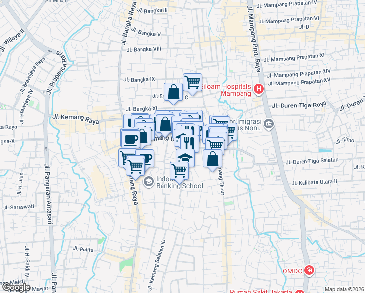 map of restaurants, bars, coffee shops, grocery stores, and more near 9 Jalan Bungur Buntu in Kota Jakarta Selatan