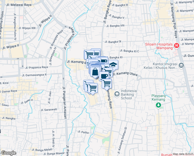 map of restaurants, bars, coffee shops, grocery stores, and more near 12B Jalan Kemang I in Kota Jakarta Selatan