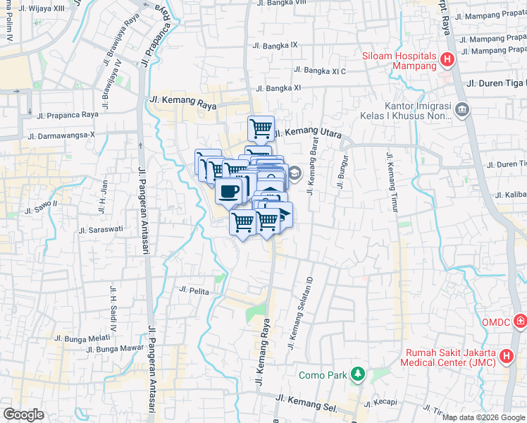 map of restaurants, bars, coffee shops, grocery stores, and more near 18 B Jalan Kemang VI in Kota Jakarta Selatan