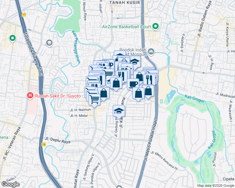 map of restaurants, bars, coffee shops, grocery stores, and more near 4 Jalan Pinang Perak IV in Kota Jakarta Selatan