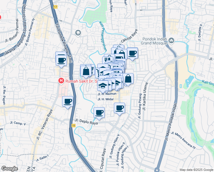 map of restaurants, bars, coffee shops, grocery stores, and more near Jalan Haji Goden in Kota Jakarta Selatan