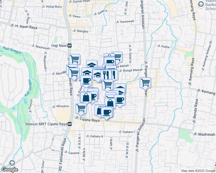 map of restaurants, bars, coffee shops, grocery stores, and more near 40 Jalan Bunga Kamboja in Kota Jakarta Selatan