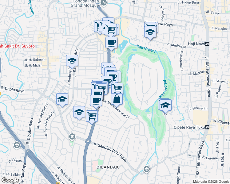 map of restaurants, bars, coffee shops, grocery stores, and more near 11 Jalan Metro Pondok Indah in Kota Jakarta Selatan