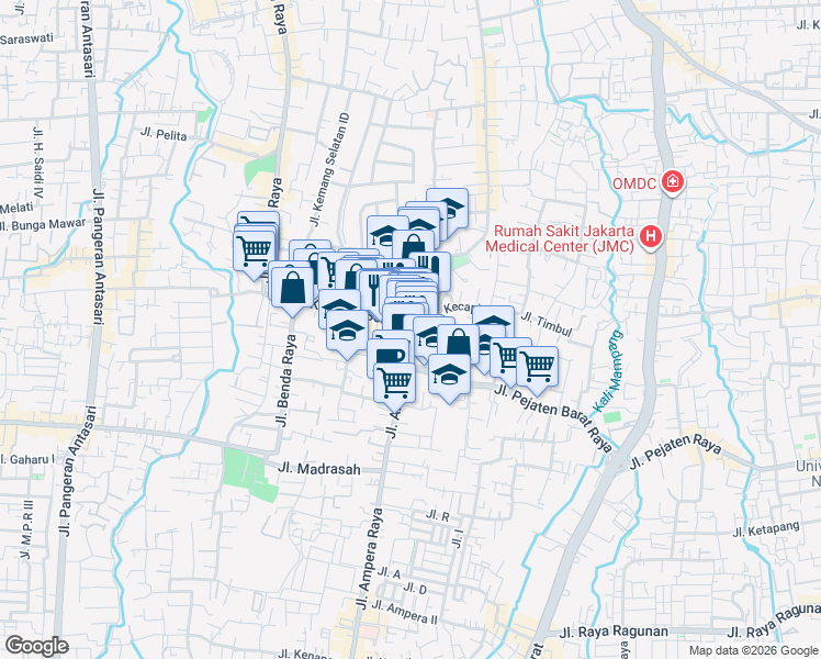 map of restaurants, bars, coffee shops, grocery stores, and more near 9A Jalan Kemang Selatan in Kota Jakarta Selatan