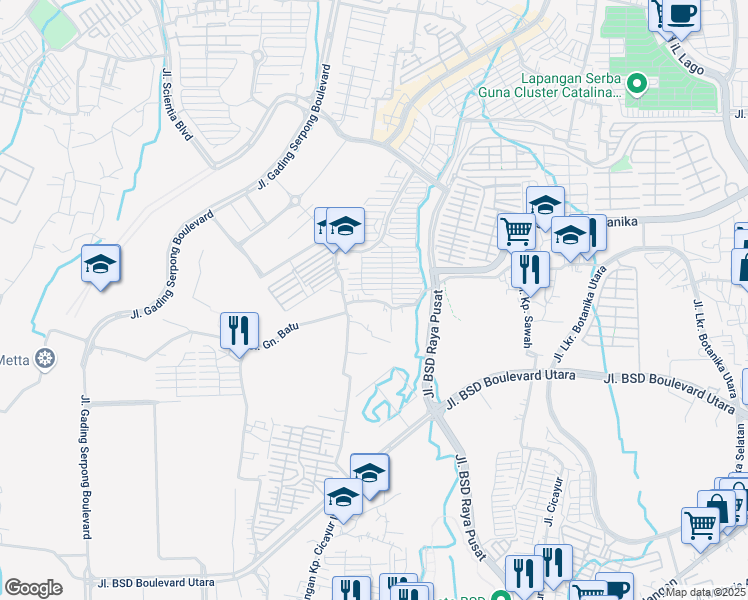 map of restaurants, bars, coffee shops, grocery stores, and more near Jalan Boulevard BSD City in Tangerang