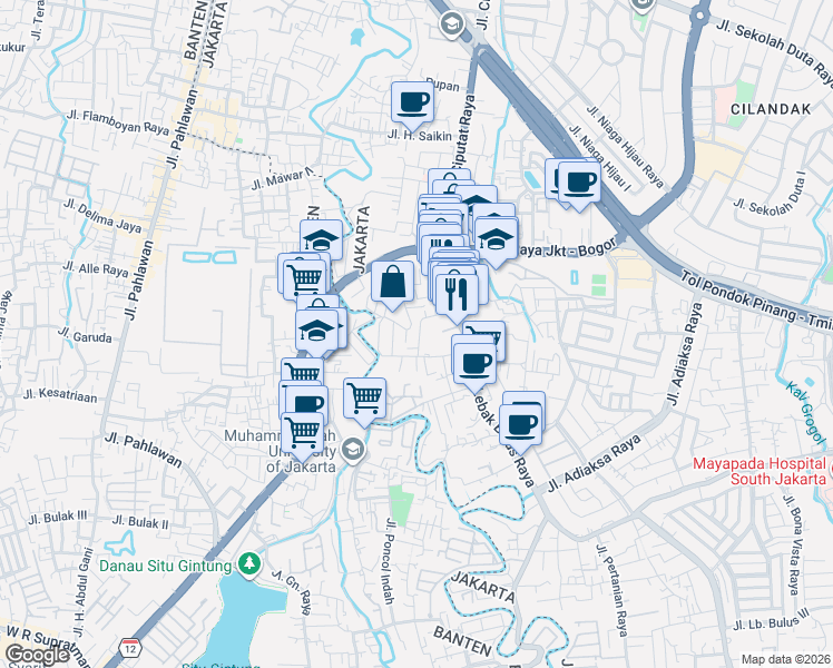 map of restaurants, bars, coffee shops, grocery stores, and more near 5 Jalan Diesel in Kota Jakarta Selatan