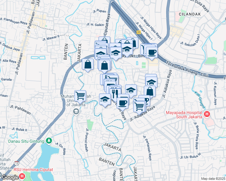 map of restaurants, bars, coffee shops, grocery stores, and more near 40 Jalan Cinere Lebak Bulus in Kota Jakarta Selatan