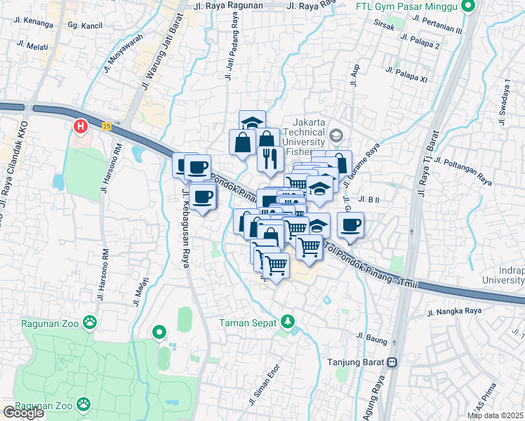 map of restaurants, bars, coffee shops, grocery stores, and more near 43 Jalan TB Simatupang in Kota Jakarta Selatan