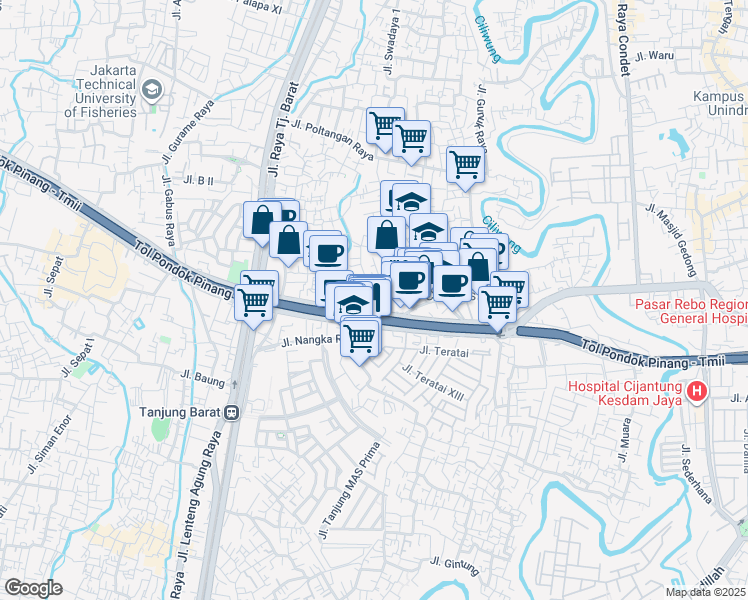 map of restaurants, bars, coffee shops, grocery stores, and more near 23 Jalan Haji Saidi in Kota Jakarta Selatan