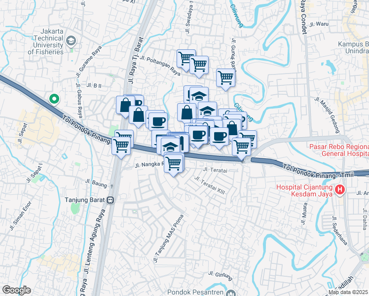 map of restaurants, bars, coffee shops, grocery stores, and more near 23 Jalan Haji Saidi in Kota Jakarta Selatan
