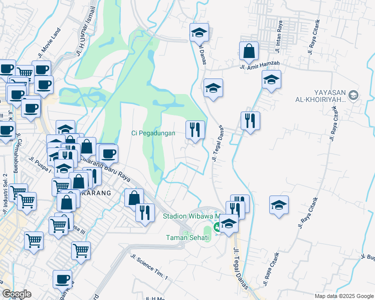 map of restaurants, bars, coffee shops, grocery stores, and more near in Bekasi Regency