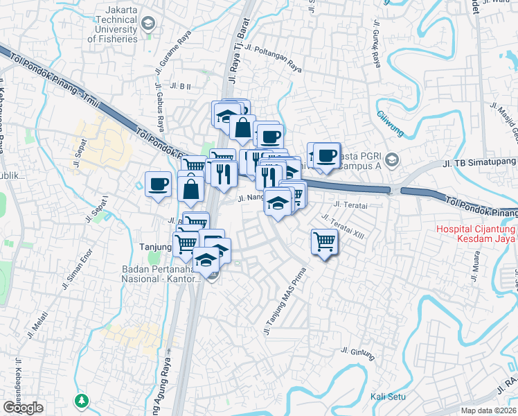 map of restaurants, bars, coffee shops, grocery stores, and more near Jalan Cendrawasih MAS in Kota Jakarta Selatan