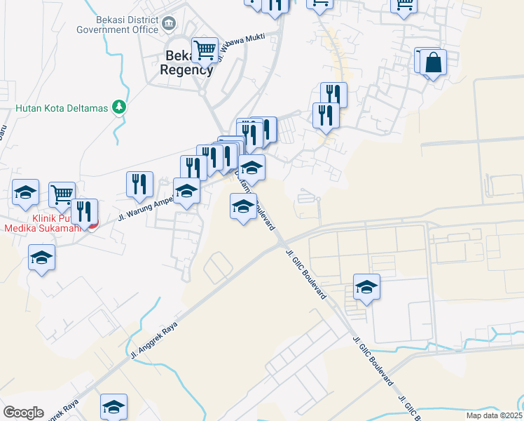 map of restaurants, bars, coffee shops, grocery stores, and more near in Bekasi Regency