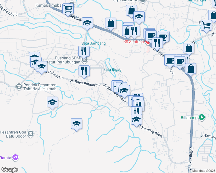 map of restaurants, bars, coffee shops, grocery stores, and more near in Bogor Regency