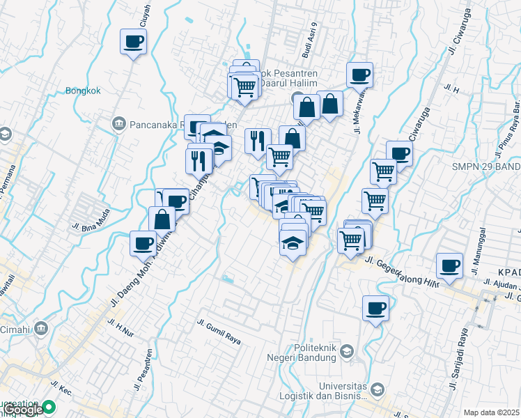 map of restaurants, bars, coffee shops, grocery stores, and more near 136 Jalan Sariwangi in Kabupaten Bandung Barat