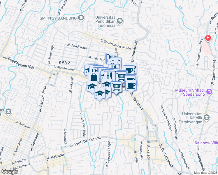 map of restaurants, bars, coffee shops, grocery stores, and more near 99 Jalan Cipedes Atas in Kota Bandung