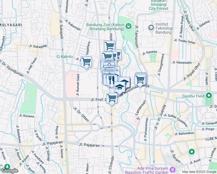 map of restaurants, bars, coffee shops, grocery stores, and more near 101 Jalan Cihampelas in Kota Bandung