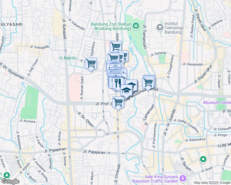 map of restaurants, bars, coffee shops, grocery stores, and more near 101 Jalan Cihampelas in Kota Bandung