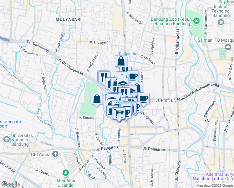 map of restaurants, bars, coffee shops, grocery stores, and more near Jalan Suka Ati in Kota Bandung