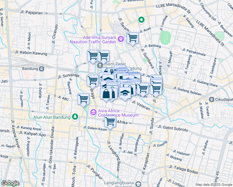 map of restaurants, bars, coffee shops, grocery stores, and more near Jalan Lembong in Bandung