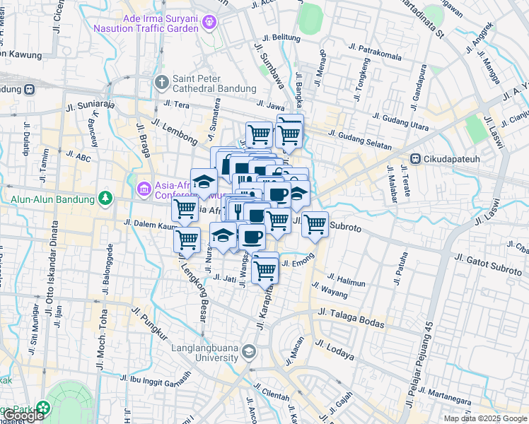 map of restaurants, bars, coffee shops, grocery stores, and more near 141-149 Jalan Asia Afrika in Kota Bandung