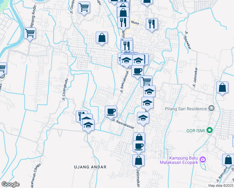 map of restaurants, bars, coffee shops, grocery stores, and more near 184 Jalan Ranca Kasiat Babakan in Bandung