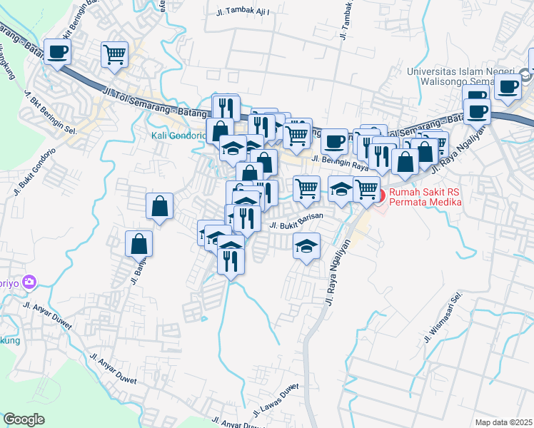 map of restaurants, bars, coffee shops, grocery stores, and more near No.5 Jalan Bukit Wato-Wato I in Kota Semarang