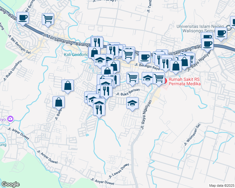 map of restaurants, bars, coffee shops, grocery stores, and more near No.5 Jalan Bukit Wato-Wato I in Kota Semarang