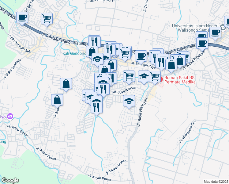 map of restaurants, bars, coffee shops, grocery stores, and more near Jalan Gang 2 in Semarang