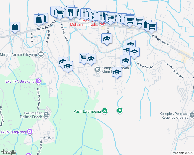 map of restaurants, bars, coffee shops, grocery stores, and more near Jalan Raya Laswi in Kabupaten Bandung