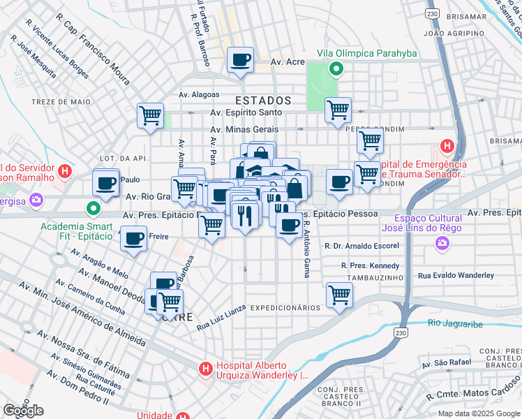 map of restaurants, bars, coffee shops, grocery stores, and more near 1817 Avenida Presidente Epitácio Pessoa in João Pessoa