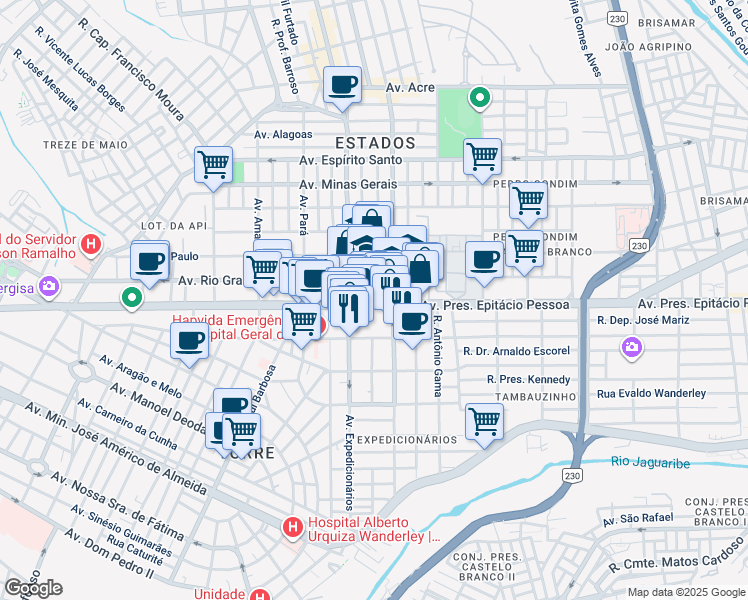map of restaurants, bars, coffee shops, grocery stores, and more near 1817 Avenida Presidente Epitácio Pessoa in João Pessoa
