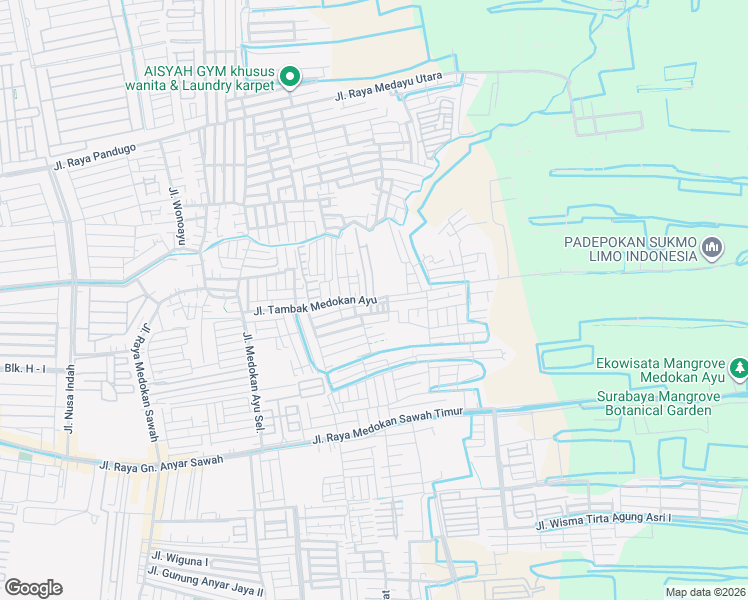 map of restaurants, bars, coffee shops, grocery stores, and more near Jalan Tambak Medokan Ayu in Kota Surabaya