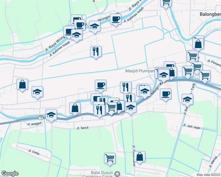 map of restaurants, bars, coffee shops, grocery stores, and more near in Kabupaten Sidoarjo