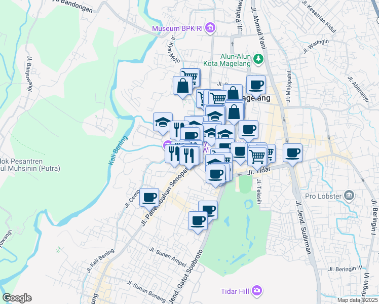 map of restaurants, bars, coffee shops, grocery stores, and more near Jalan Cempaka II in Kota Magelang