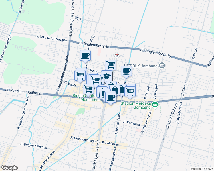 map of restaurants, bars, coffee shops, grocery stores, and more near in Kabupaten Jombang