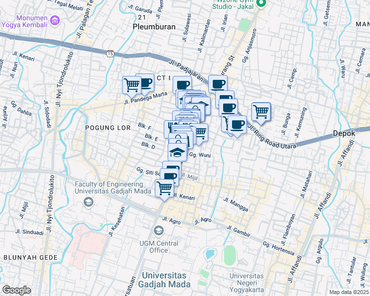 map of restaurants, bars, coffee shops, grocery stores, and more near Jalan Sabo in Kabupaten Sleman