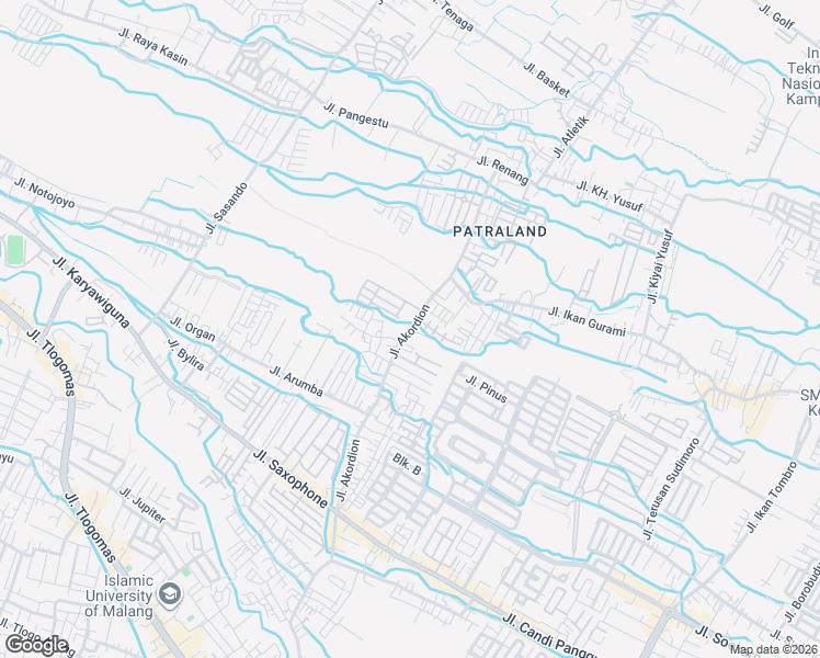 map of restaurants, bars, coffee shops, grocery stores, and more near Jalan Harmonika in Kota Malang