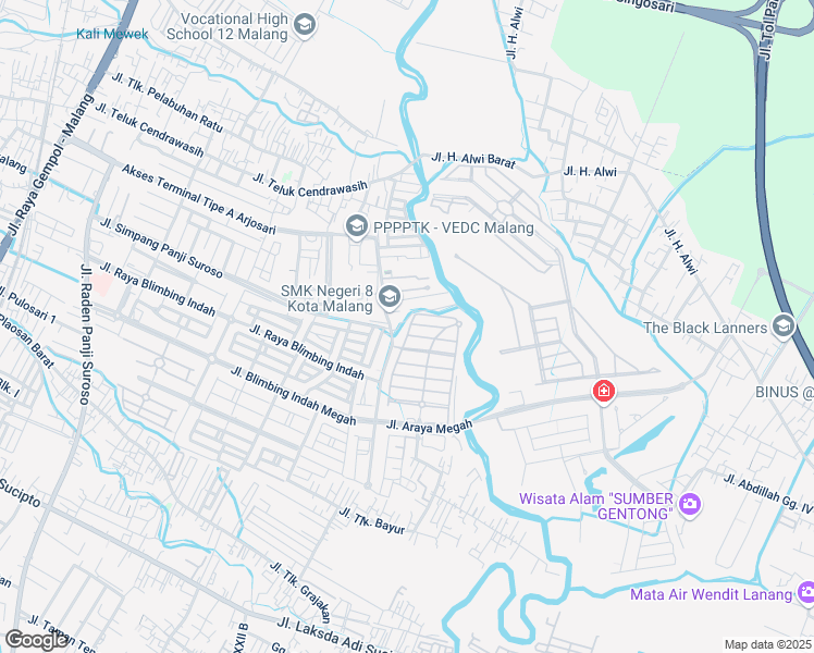 map of restaurants, bars, coffee shops, grocery stores, and more near 51 Jalan Taman Indrakila Golf in Kota Malang