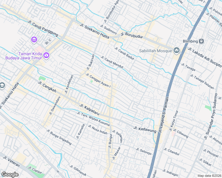 map of restaurants, bars, coffee shops, grocery stores, and more near 31 Jalan Cengger Ayam in Kota Malang
