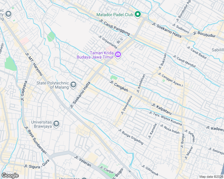 map of restaurants, bars, coffee shops, grocery stores, and more near No.1 Jalan Bunga Widuri in Kota Malang