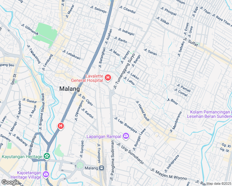 map of restaurants, bars, coffee shops, grocery stores, and more near 9 Jalan Hamid Rusdi in Kota Malang
