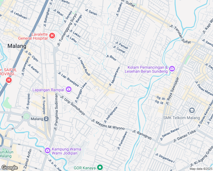 map of restaurants, bars, coffee shops, grocery stores, and more near 9 Jalan Hamid Rusdi in Kota Malang