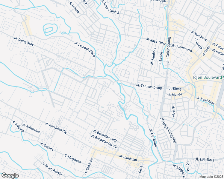 map of restaurants, bars, coffee shops, grocery stores, and more near Jalan Pisang Agung in Kota Malang